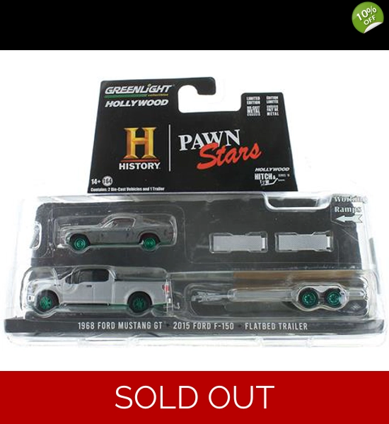 G.L. GREEN MACHINE Pawn Stars '15 Ford F-150 W/ '68 Mustang Diecast